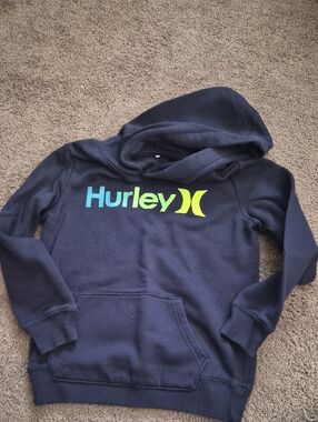 Hurley Navy Pullover Hoodie with Teal and Lime Logo